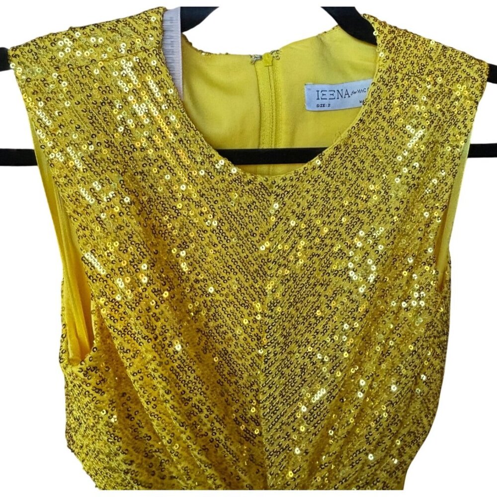 Mac Duggal Marigold Sequin Twist Front Cutout Midi Dress Size 2 New With Tags - Picture 13 of 16